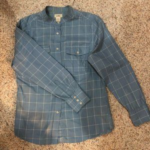 Cotton Mandarin Collar Blue Windowpane Button Up Shirt